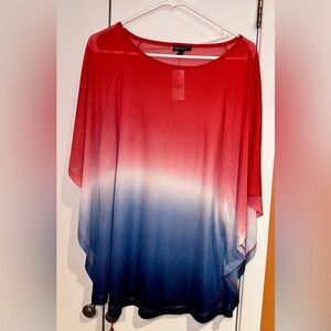 NWT Lane Bryant Red White Blue Patriotic Ombré Mesh Top Size 18/20